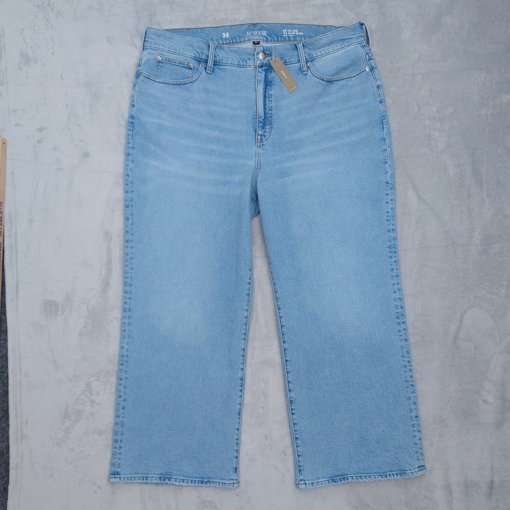 J.Crew NWT '96 Slim Wide Leg Jeans Women's Size 35 (41x27) Light Blue Wash Denim